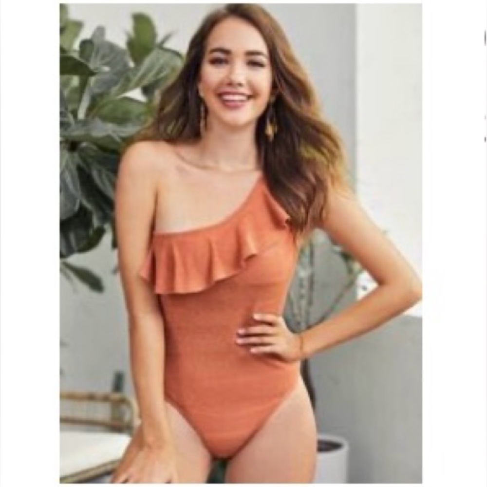 Shein One Shoulder Ruffle Trim Bodysuit